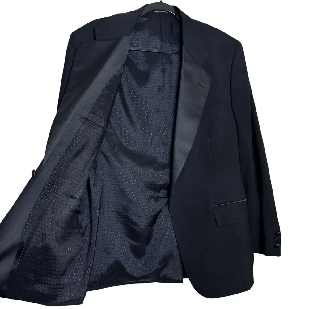 VTG Christian Dior Monsieur Black Tuxedo 44R 35x31.5 Satin Stripe Pants 2 Piece